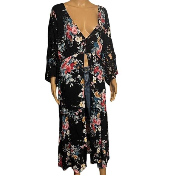 Love is for Eternity Women's Black Floral Kimono Cover-Up Size M - Picture 1 of 6